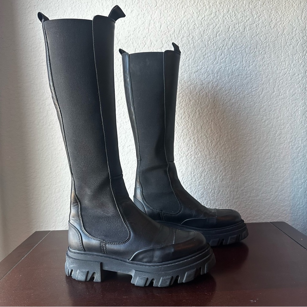 Black Leather Knee-High Boots